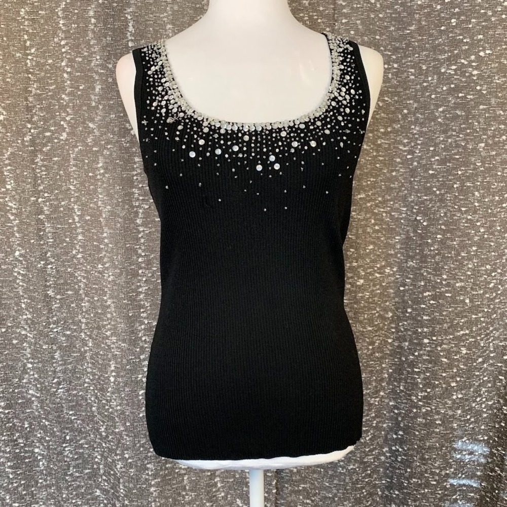 Vintage Y2K Cache Sequin Beaded Tank Top Glamour Chic Women's Medium